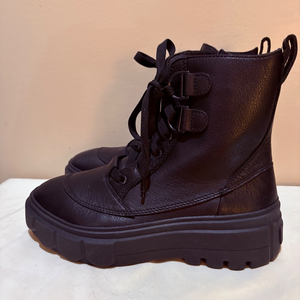 Sorel Brex Boot Lace Black Leather Platform Combat Boots NL5015-010 Womens 9.5